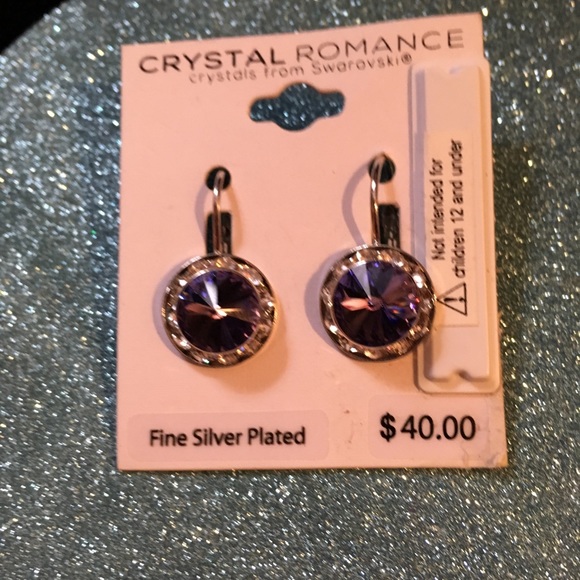 💜Purple Crystal Silver Earrings💜 - Picture 4 of 8